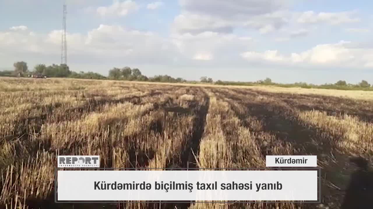 Kürdəmirdə biçilmiş taxıl sahəsi yanıb