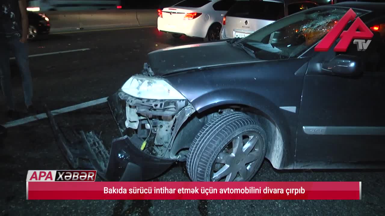 Bakıda sürücü intihar etmək üçün avtomobilini divara çırpıb